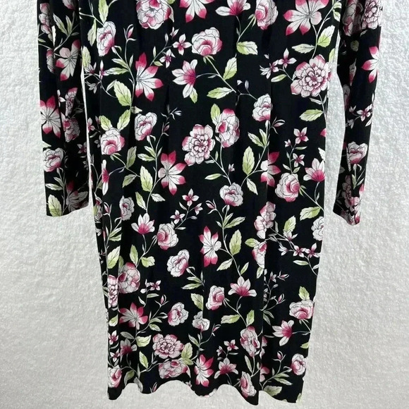 J. Jill Wearever Collection L Black Floral Print Dress 3/4 Sleeve Hiking Lagon - Picture 6 of 12